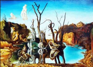 quadro cigni che riflettono elefanti di salvador dali