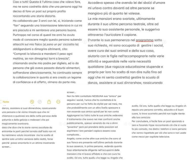 Dichiarazione social rilasciata dall'ex assistente