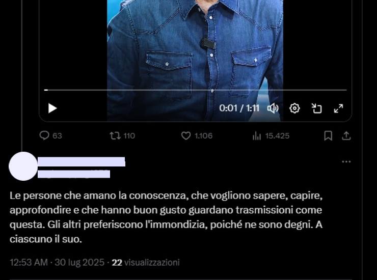 Il commento su X al post di Alberto Angela 